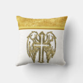 翼と白と金ゴールド箔のデザイン クッション (裏面)