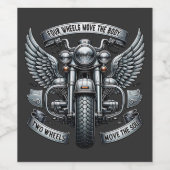 翼のあるオートバイデザインと引用文 ワインラベル (シングルラベル)