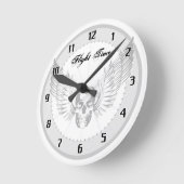 翼のあるスカルウォールクロック ラウンド壁時計 (傾斜)