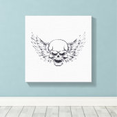 翼のあるスカル キャンバスプリント (インサイチュ (ウッドフロア))