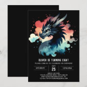 翼のあるドラゴンの誕生日デジタル 招待状 (正面/裏面)