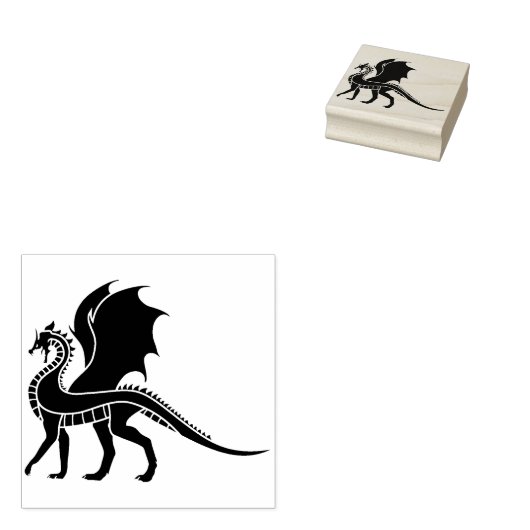 翼のあるドラゴンシルエットアートスタンプ ラバースタンプ (押印)