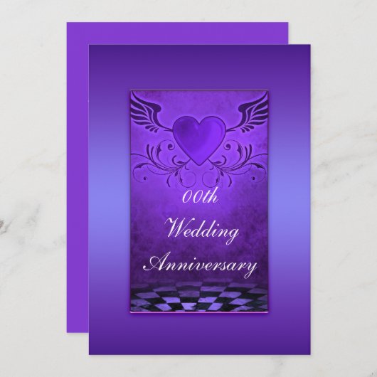 翼のあるハートのアニバーサリー・パーティー招待状 招待状 (正面/裏面)