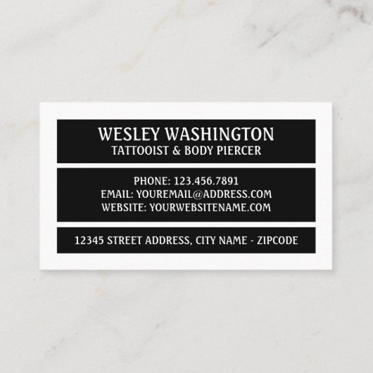 翼のあるハートタトゥー、タトゥー&体ピアサー 名刺 (裏面)