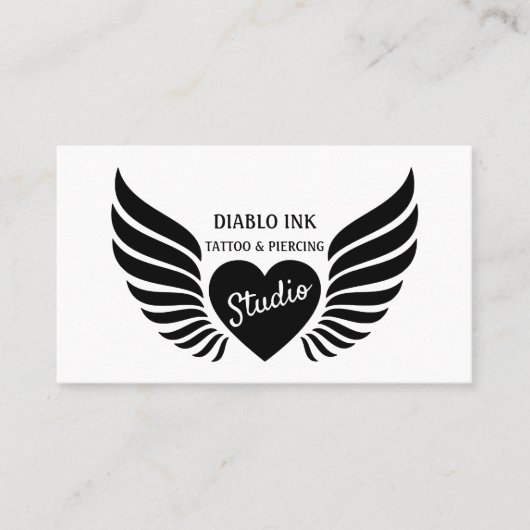 翼のあるハートタトゥー、タトゥー&体ピアサー 名刺 (正面)