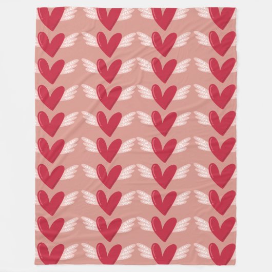 翼のあるハートパターン フリースブランケット (正面)