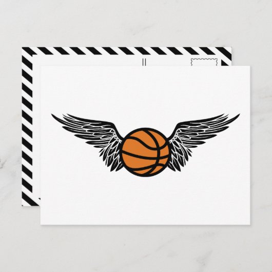翼のあるバスケットボール ポストカード (正面/裏面)