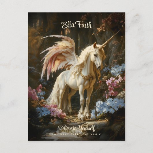 翼のあるユニコーンファンタジー林 ポストカード (正面)