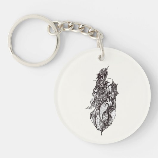 翼のあるライダー、インクスケッチ、 キーホルダー (正面)