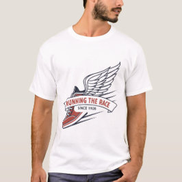 翼のあるランニングシューズ 1926年からレースを走り続ける Tシャツ