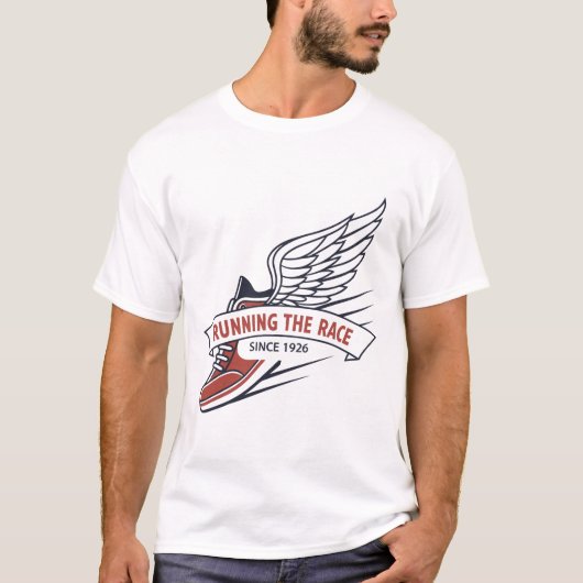 翼のあるランニングシューズ 1926年からレースを走り続ける Tシャツ (正面)