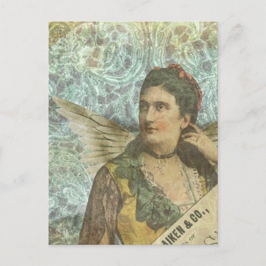 翼のある女性のデジタルコラージュ ポストカード (正面)