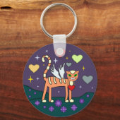 翼のある子猫とハートカスタムキーチェーン キーホルダー (正面)