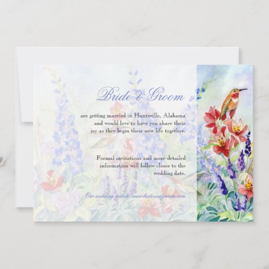 翼のある宝石ハミングバード – 日付を保存 セーブザデート (正面)