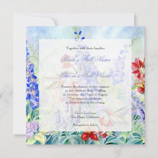 翼のある宝石ハミングバード – 結婚式招待状 招待状 (正面)