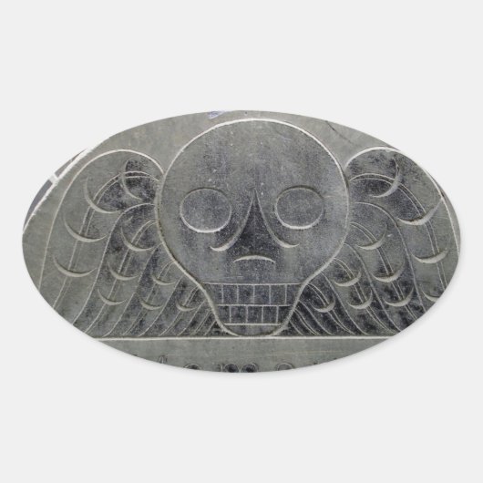 翼のある死の墓石のシール 楕円形シール (正面)