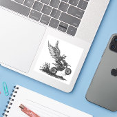翼のある泥まみれのバイクライダー - ファンタジーオートバイステッカー シール (ノートパソコンとiPhone)