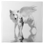 翼のある狼とフクロウのファンタジーアート タイル (正面)