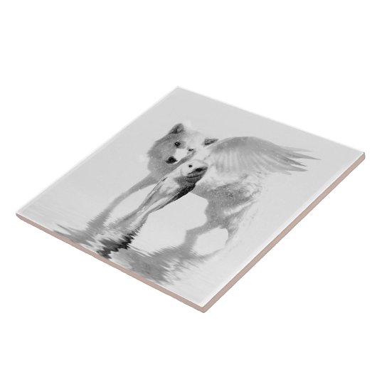 翼のある狼とフクロウのファンタジーアート タイル (側面)