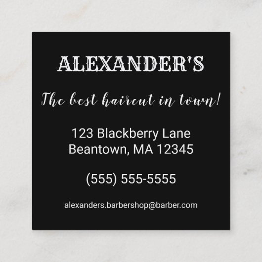 翼のある理容師ポールの正方形をパーソナライズ スクエア名刺 (裏面)