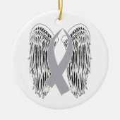 翼のある認識度リボン（グレーリボン） セラミックオーナメント (正面)