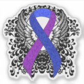 翼のある青と紫のリボン シール (正面)