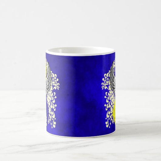 翼のある青と黄色の認識度リボン コーヒーマグカップ (中央)