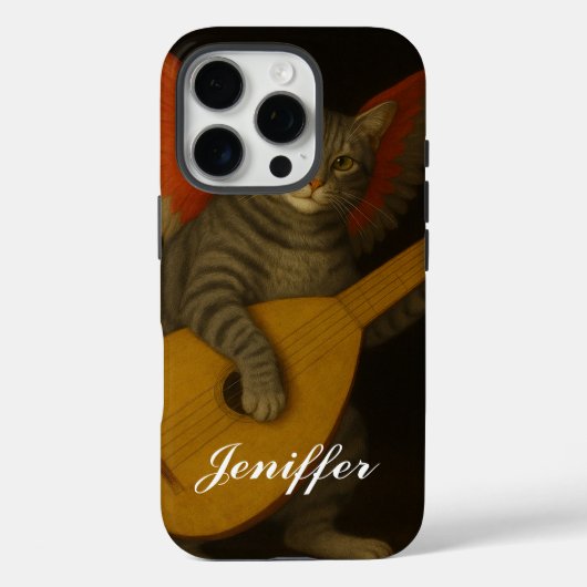 翼のある音楽家猫のリュート演奏アート Case-Mate iPhoneケース (裏面)