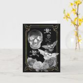 翼のある飛んでいるスカル カード (黄色い花)