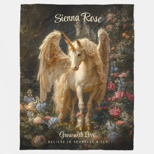 翼のある馬のヴィンテージルネッサンスギルドユニコーン フリースブランケット (正面)