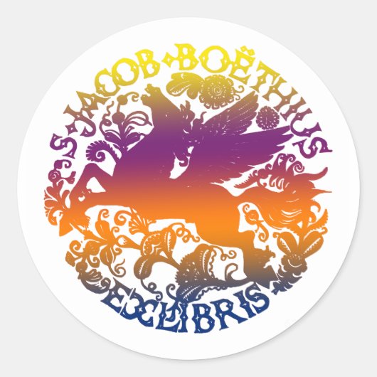 翼のある馬の蔵書票シール ラウンドシール (正面)