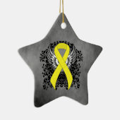 翼のある黄色の認識度リボン セラミックオーナメント (右)