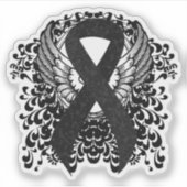 翼のある黒いリボン シール (正面)