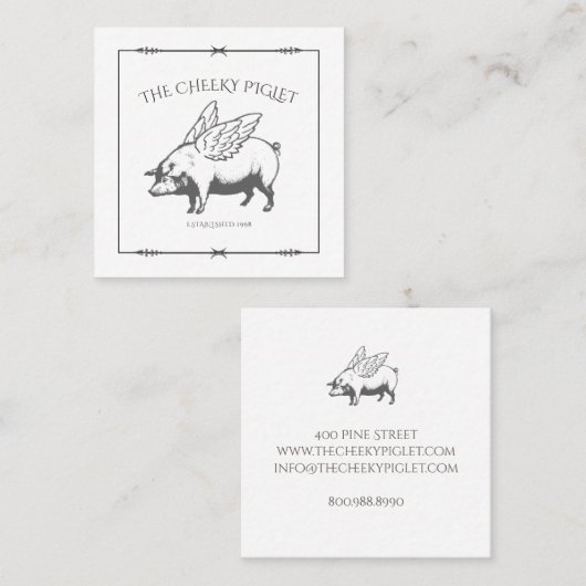 翼のロゴを持つ生意気なカスタム子豚 スクエア名刺 (正面/裏面)