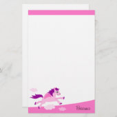 翼の名前入りな名前のかわいいピンクの馬 便箋 (正面/裏面)