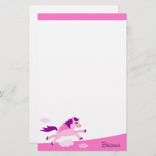 翼の名前入りな名前のかわいいピンクの馬 便箋 (正面/裏面)