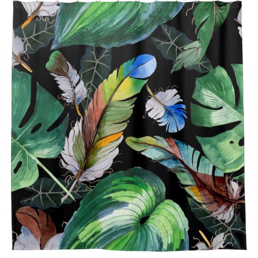 翼の水彩鳥の羽の模様。アクアレル シャワーカーテン (正面)