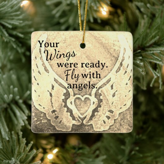 翼の準備ができて天使セピアBeige写真記念 セラミックオーナメント (ツリー)