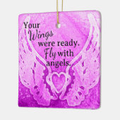 翼の準備されたフライエンジェルピンクのフォトメモリアル セラミックオーナメント (左)