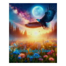 翼を広げた鷹の日の出の地平線 ポスター