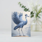 翼を広げて立つ青い鶴 ポストカード (スタンド正面)