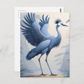 翼を広げて立つ青い鶴 ポストカード (正面/裏面)