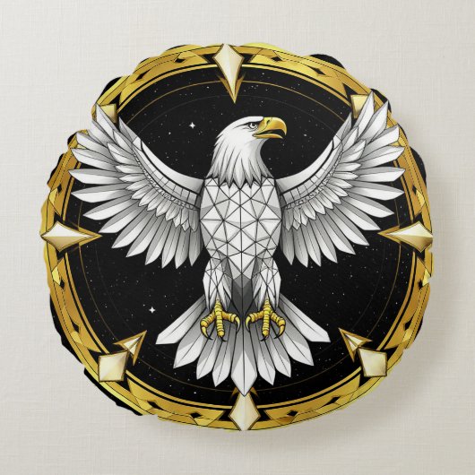 翼を広げる抽象的な鷹 ラウンドクッション (正面)