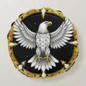 翼を広げる抽象的な鷹 ラウンドクッション (裏面)