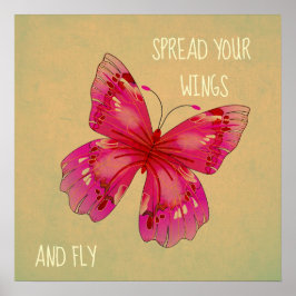 翼を広げる蝶の引用文東洋美術 ポスター