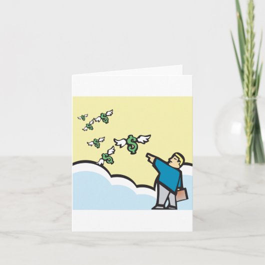 翼を持ってお金を指さす人 カード (正面)