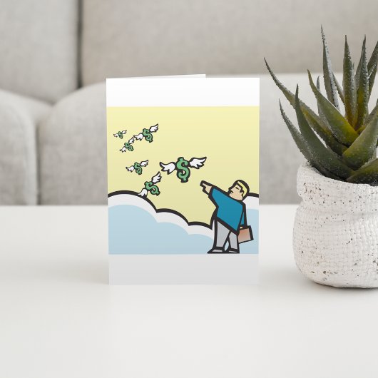 翼を持ってお金を指さす人 カード