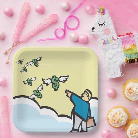 翼を持ってお金を指さす人 ペーパープレート (パーティー)