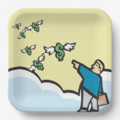 翼を持ってお金を指さす人 ペーパープレート (正面)