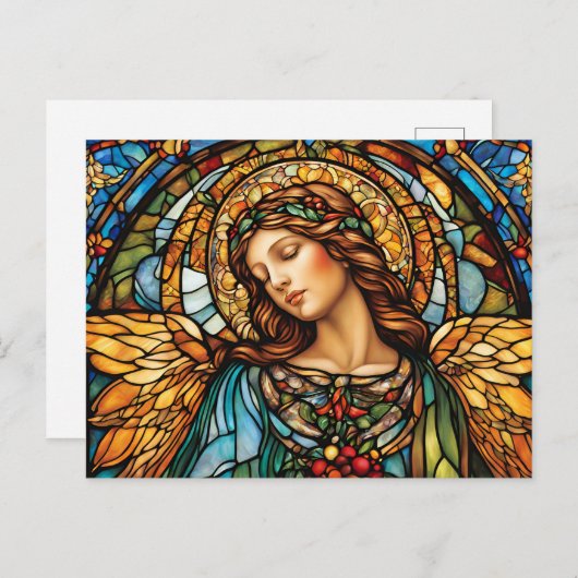 翼を持つステンドグラス天使 ポストカード (正面/裏面)